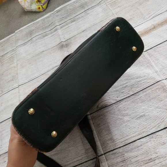 BRAHMIN Black Leather Brown Pecan Croc Embossed Vintage Handbag